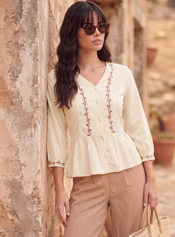FAME FOREVER Embroidered Buttoned Top