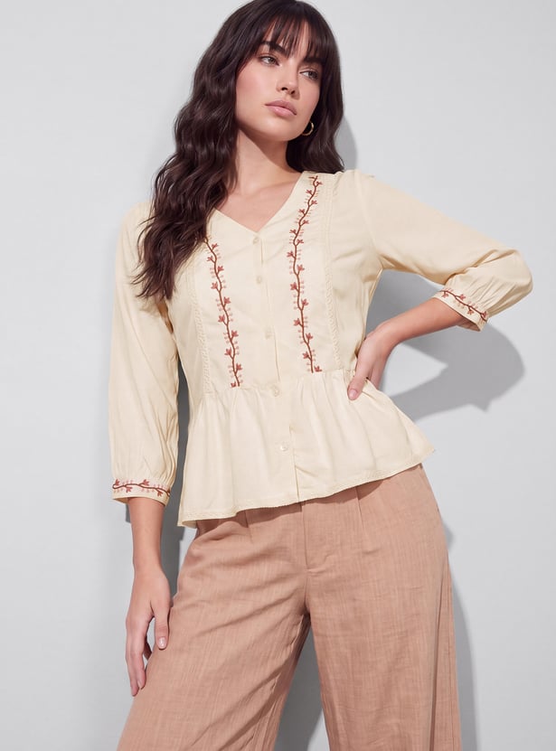 FAME FOREVER Embroidered Buttoned Top
