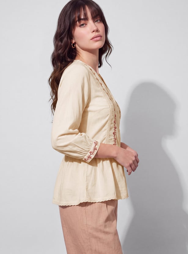 FAME FOREVER Embroidered Buttoned Top
