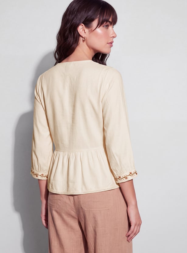 FAME FOREVER Embroidered Buttoned Top