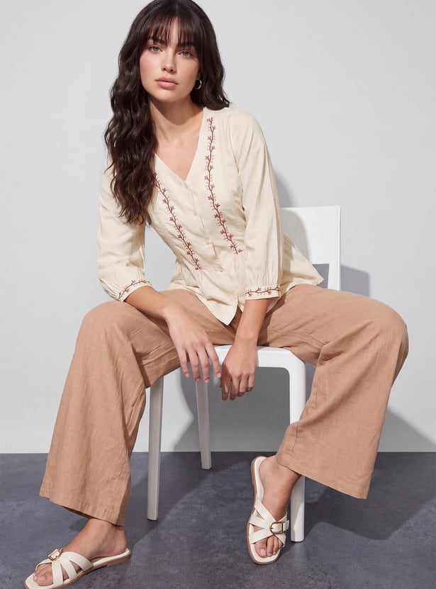 FAME FOREVER Embroidered Buttoned Top
