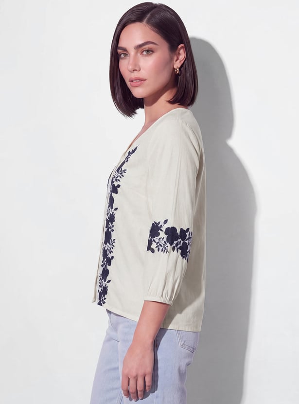 FAME FOREVER Embroidered Button Top