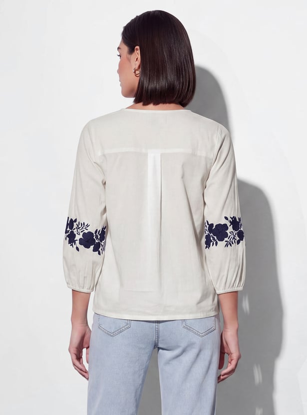 FAME FOREVER Embroidered Button Top