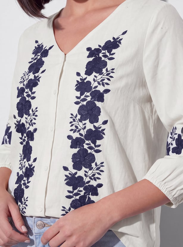 FAME FOREVER Embroidered Button Top