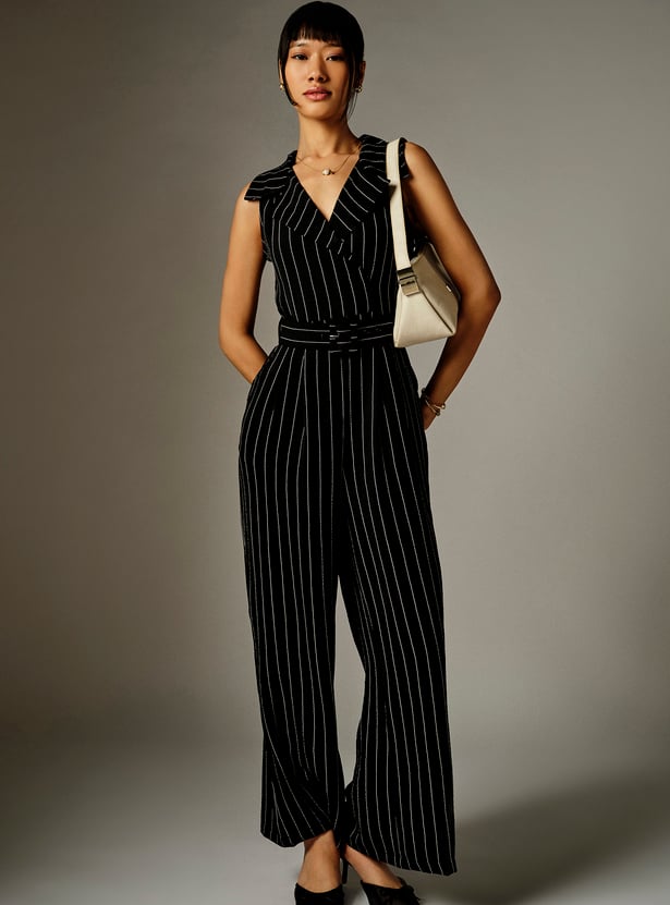 AND Striped Belted Sleeveless Jumpsuit