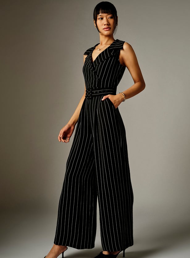 AND Striped Belted Sleeveless Jumpsuit