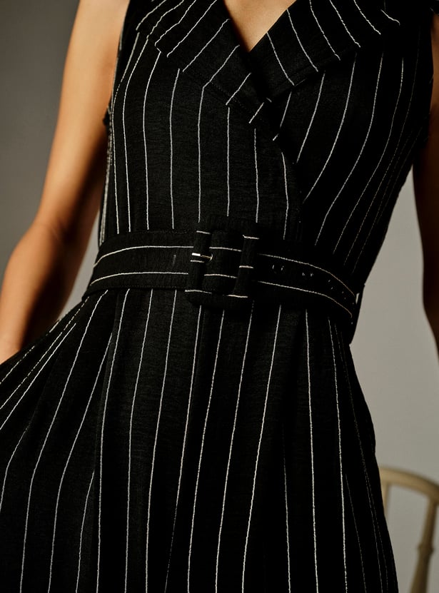 AND Striped Belted Sleeveless Jumpsuit