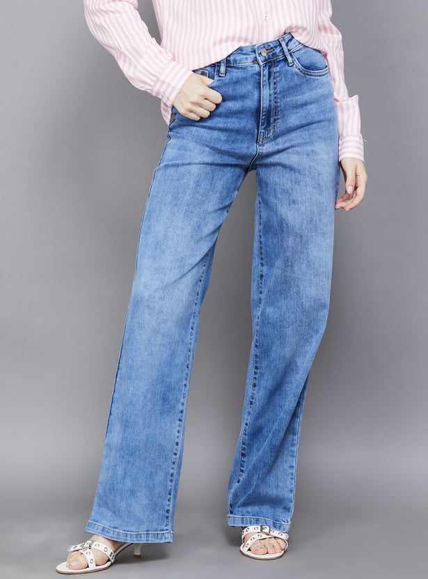 KRAUS Solid High Wide Leg Jeans