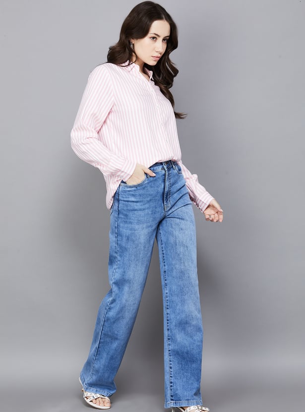 KRAUS Solid High Wide Leg Jeans