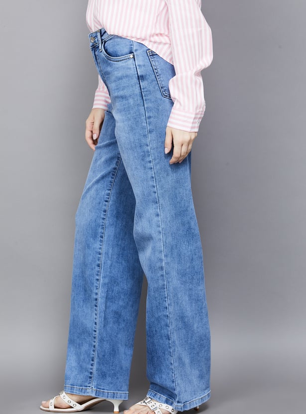 KRAUS Solid High Wide Leg Jeans
