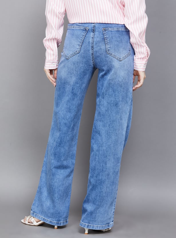 KRAUS Solid High Wide Leg Jeans