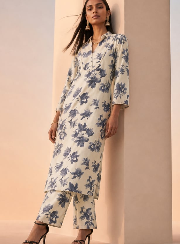 MELANGE Floral Print Straight Kurta Set