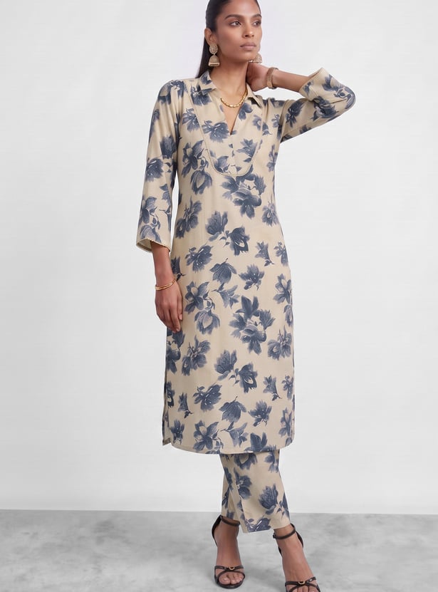 MELANGE Floral Print Straight Kurta Set
