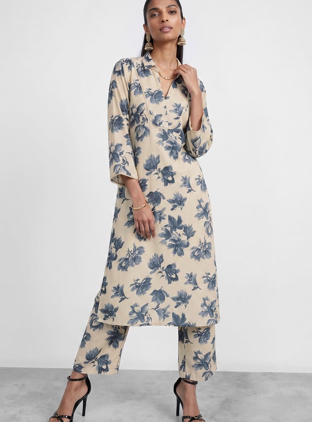 MELANGE Floral Print Straight Kurta Set