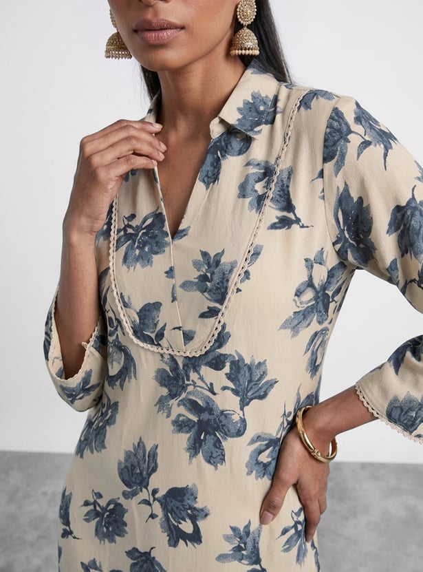 MELANGE Floral Print Straight Kurta Set