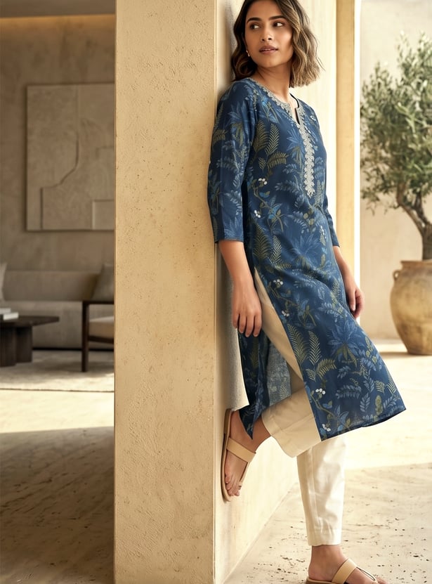 MELANGE Floral Print Straight Kurta