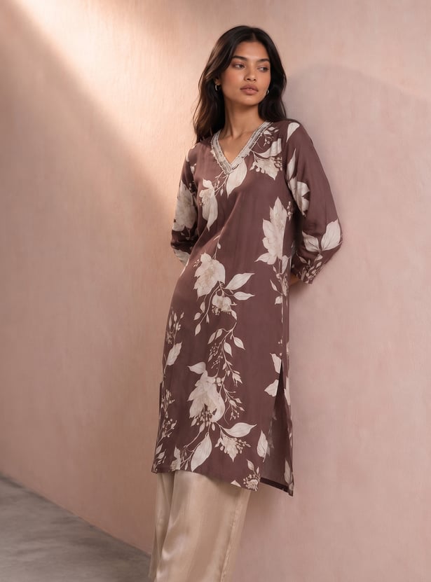 MELANGE Floral Print Straight Kurta