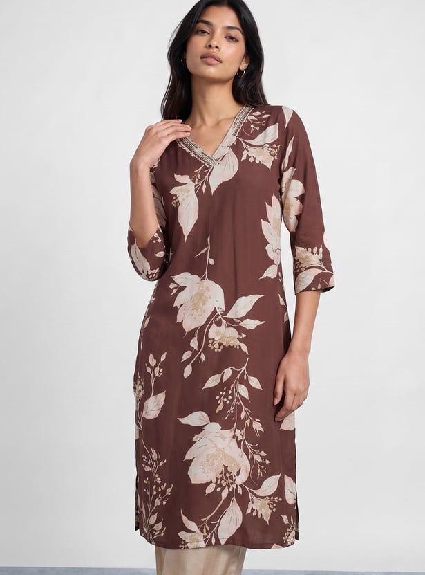 MELANGE Floral Print Straight Kurta