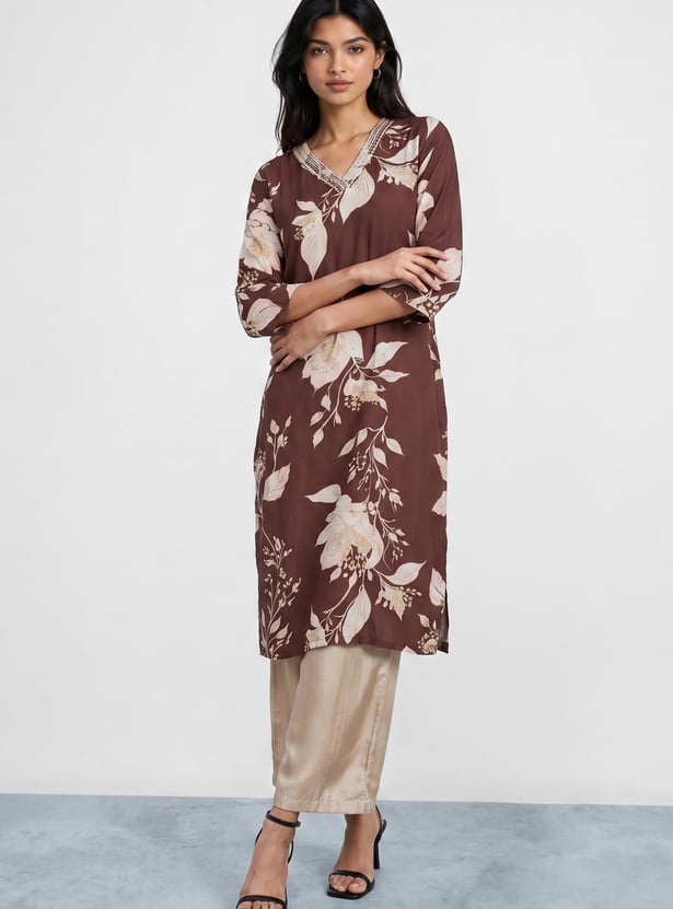 MELANGE Floral Print Straight Kurta