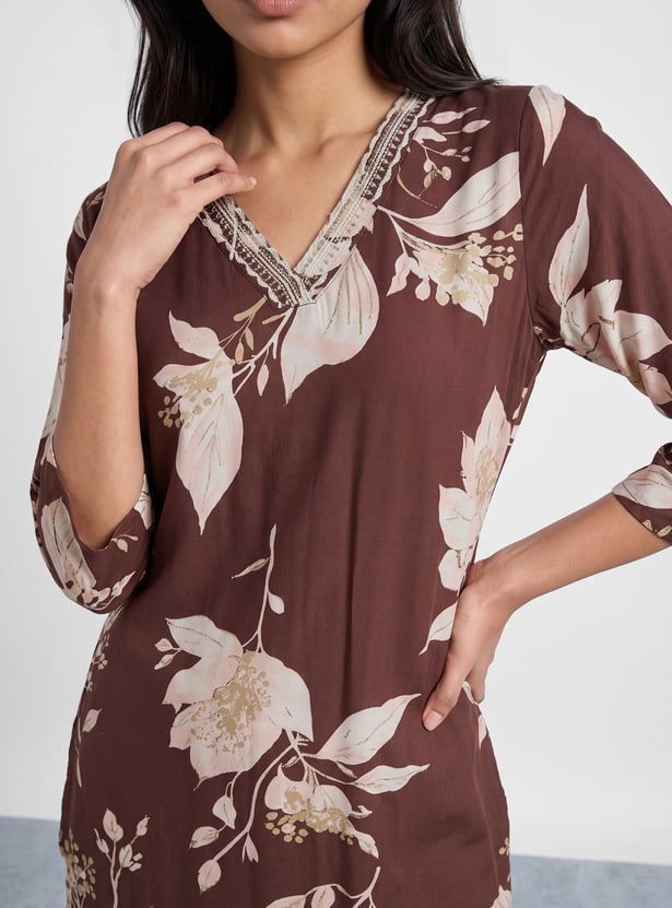 MELANGE Floral Print Straight Kurta