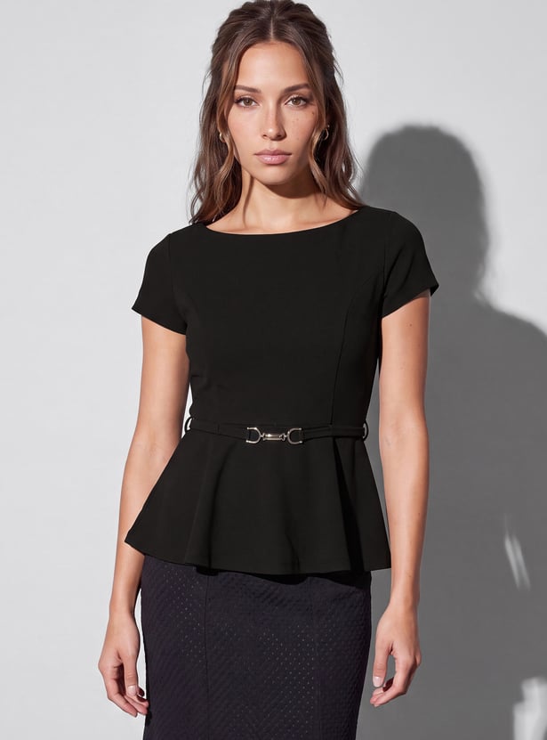CODE Solid Peplum Top