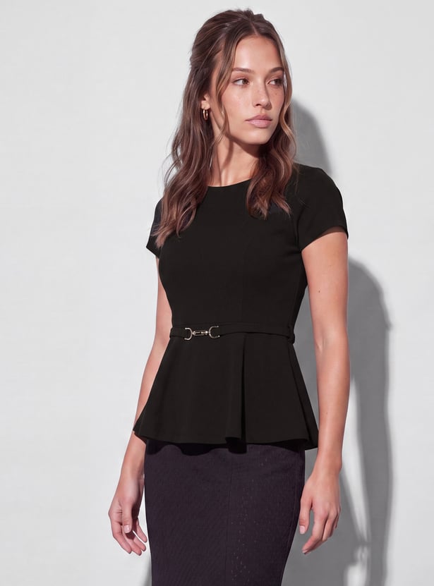 CODE Solid Peplum Top