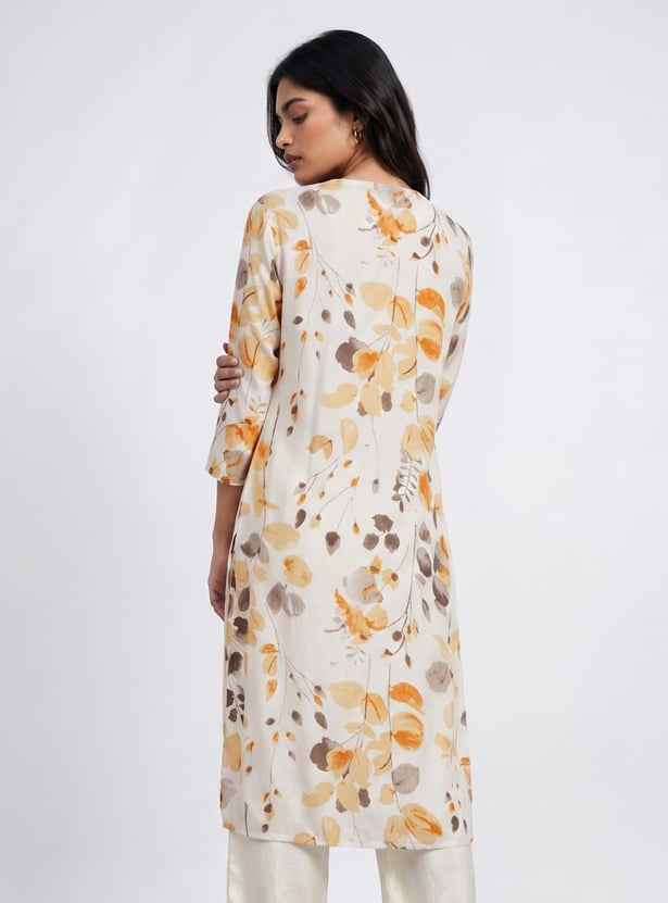 MELANGE Floral Print Lace Detail Straight Kurta