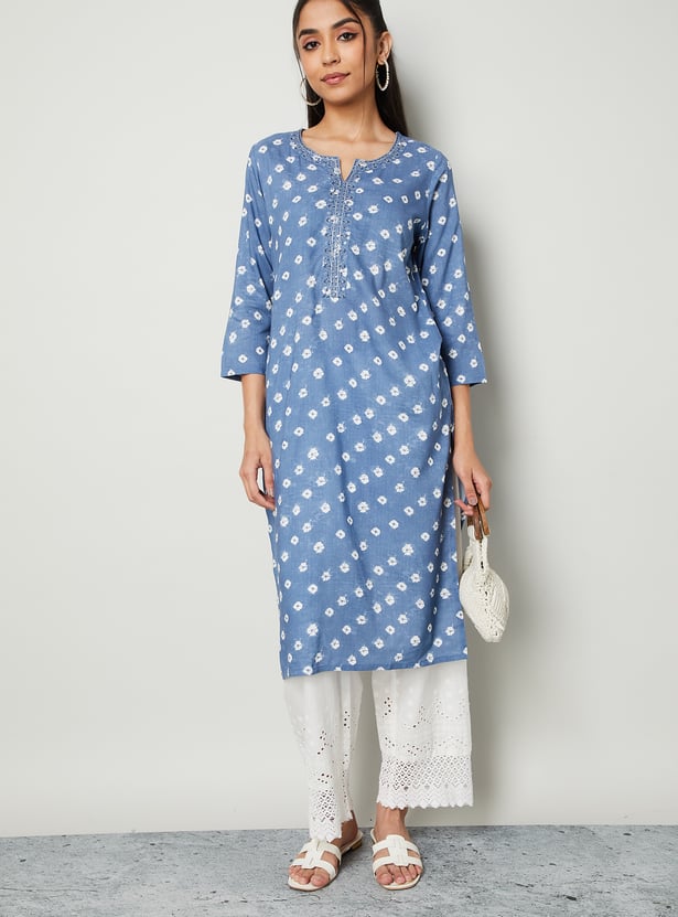 MELANGE Bandhani Print Straight Kurta