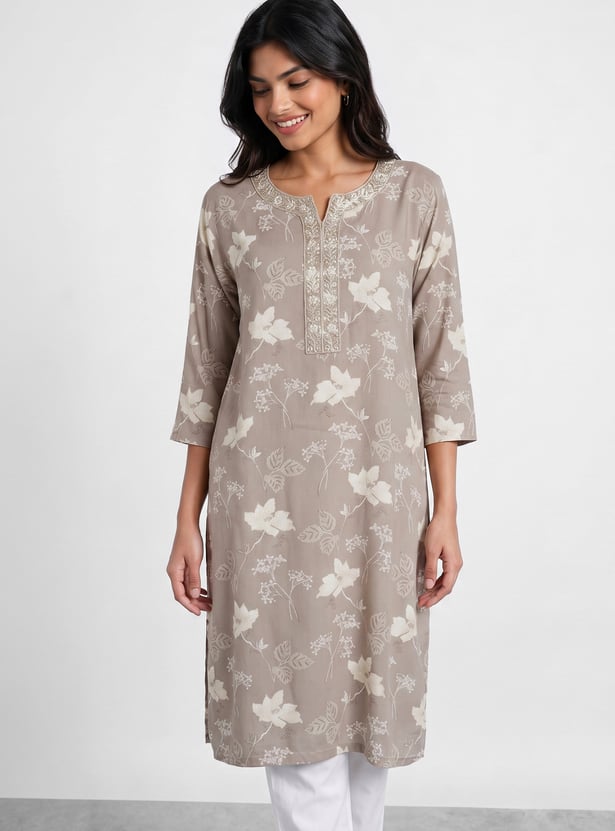 MELANGE Floral Print Straight Kurta