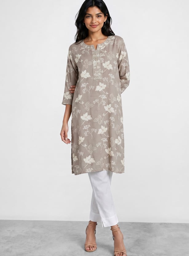 MELANGE Floral Print Straight Kurta