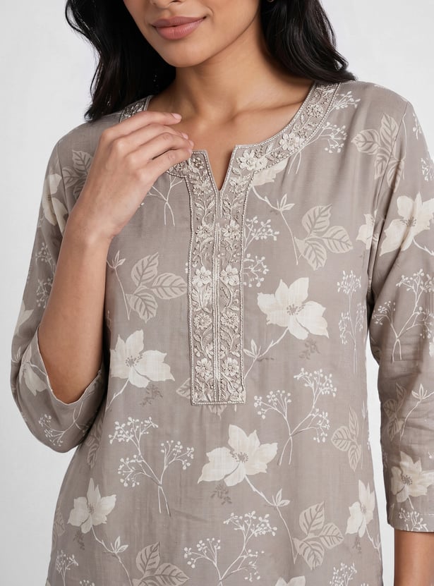 MELANGE Floral Print Straight Kurta