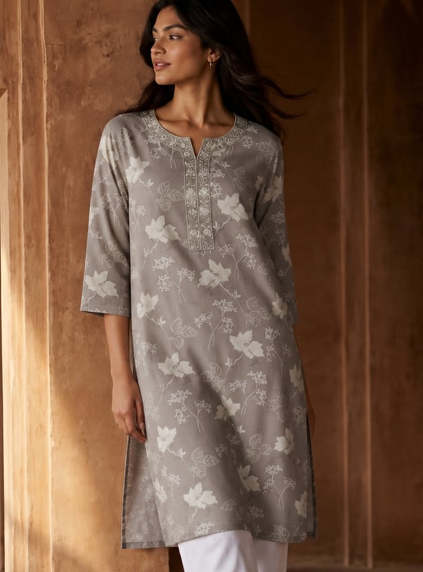 MELANGE Floral Print Straight Kurta