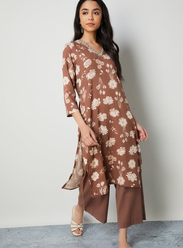 MELANGE Floral Print Straight Kurta