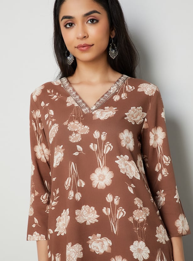 MELANGE Floral Print Straight Kurta