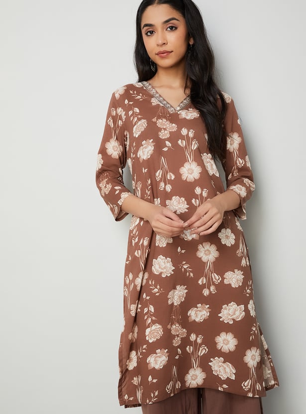 MELANGE Floral Print Straight Kurta