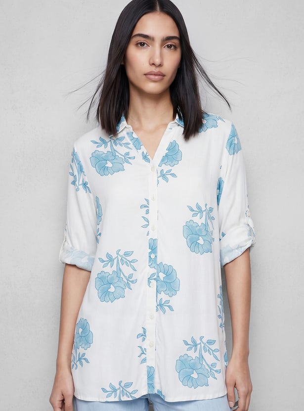 MELANGE Floral Print Button Down Straight Kurti