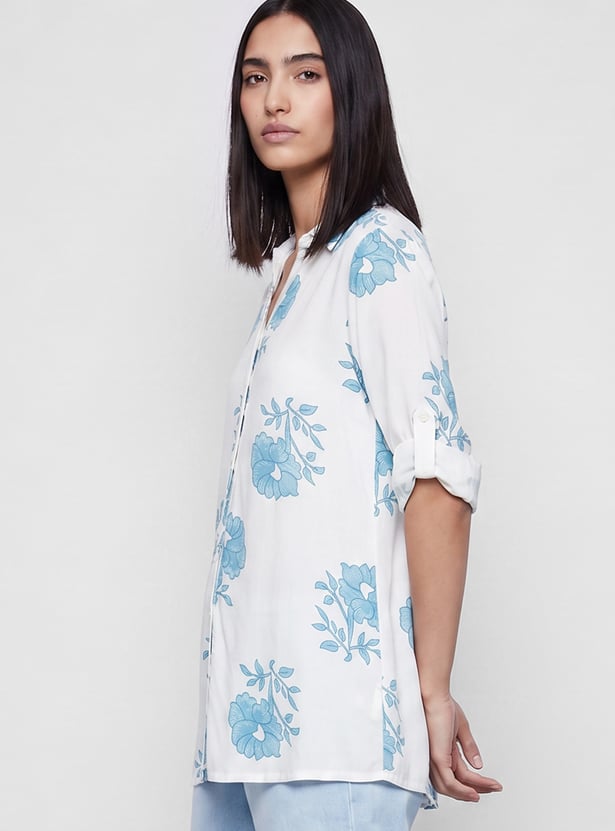 MELANGE Floral Print Button Down Straight Kurti