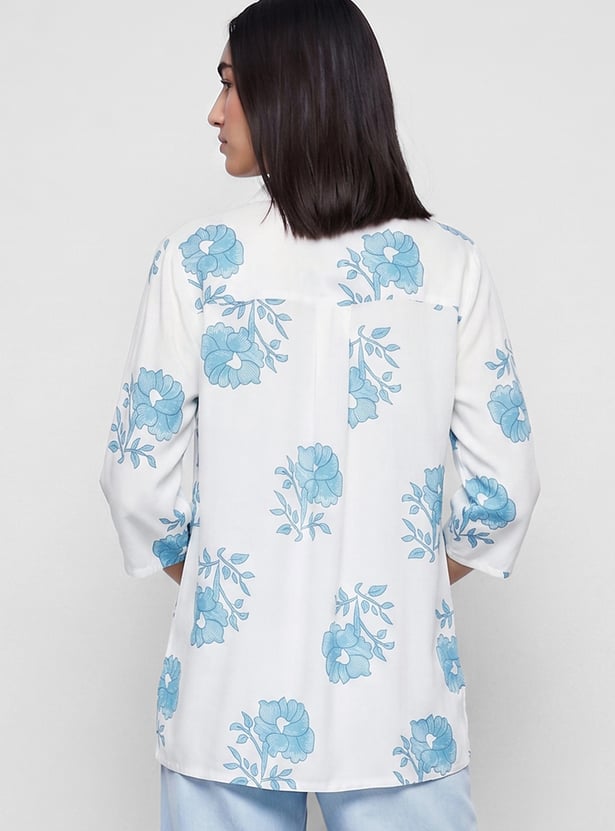 MELANGE Floral Print Button Down Straight Kurti