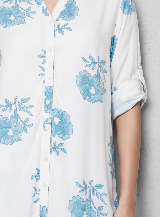 MELANGE Floral Print Button Down Straight Kurti