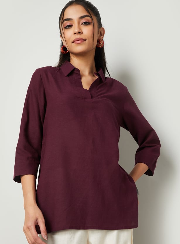 MELANGE Solid Straight Collared Kurti