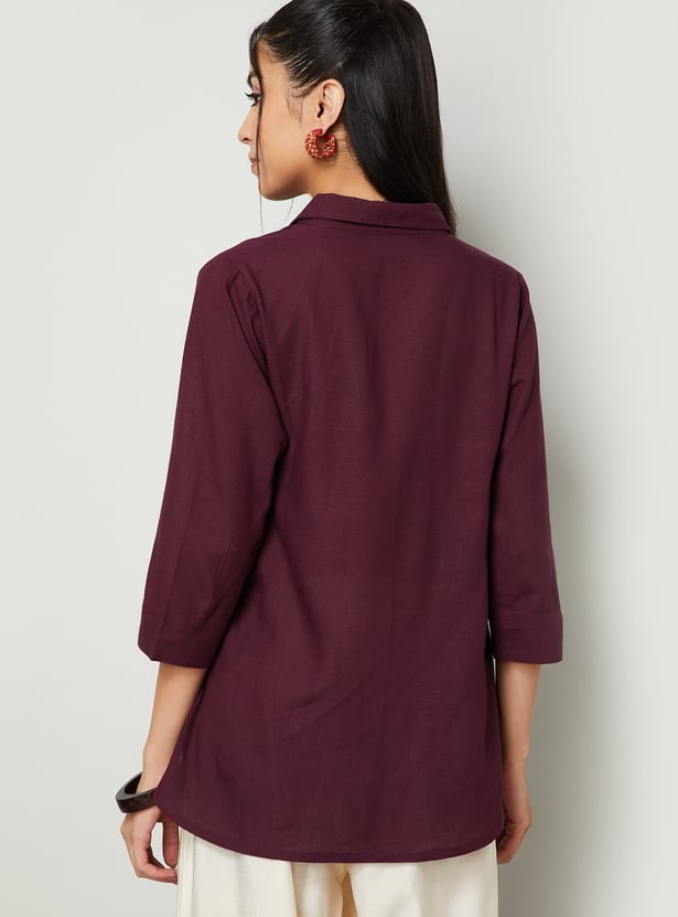 MELANGE Solid Straight Collared Kurti