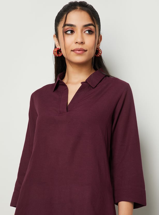 MELANGE Solid Straight Collared Kurti
