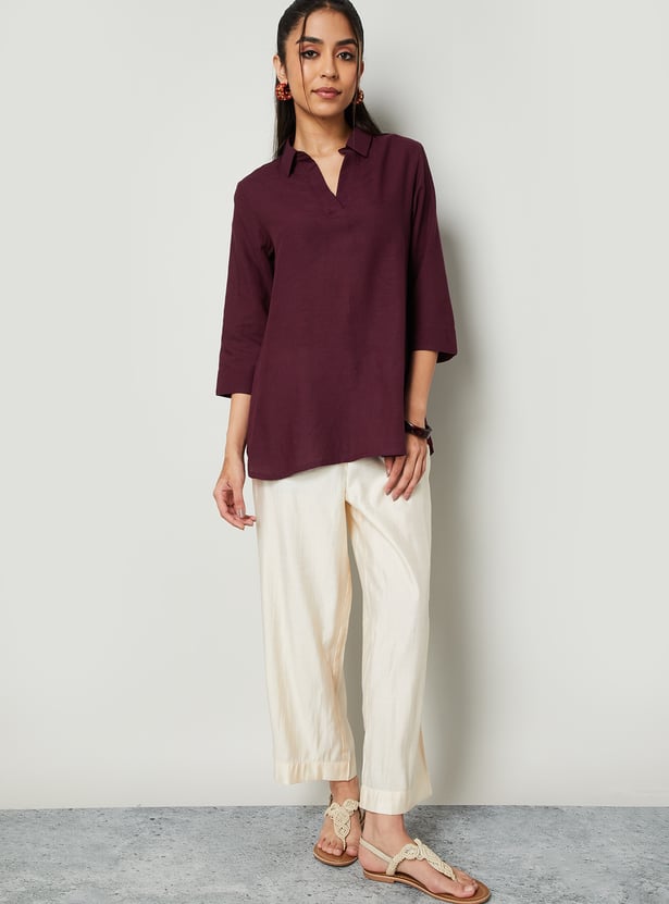 MELANGE Solid Straight Collared Kurti