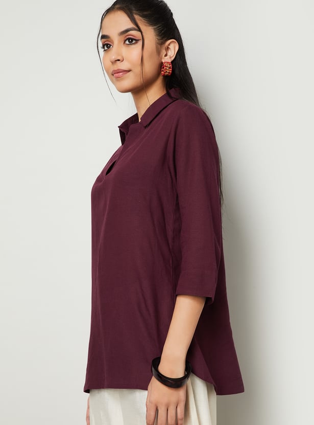 MELANGE Solid Straight Collared Kurti