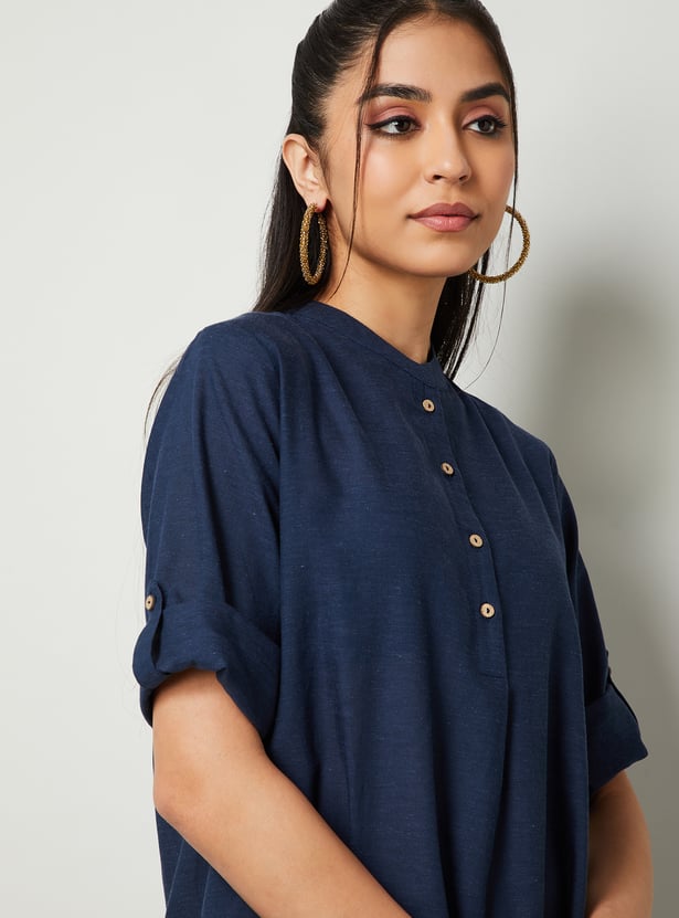 MELANGE Solid Buttoned Straight Kurti
