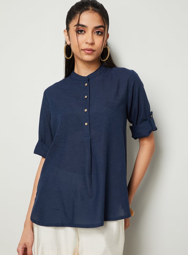 MELANGE Solid Buttoned Straight Kurti