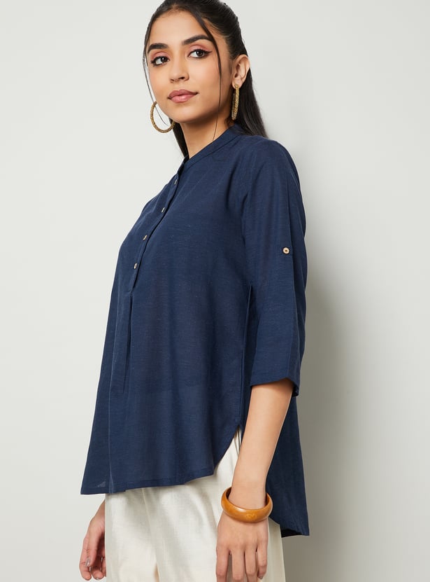 MELANGE Solid Buttoned Straight Kurti