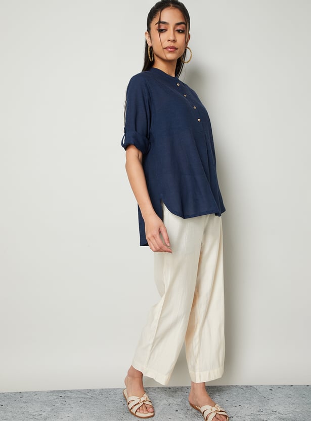 MELANGE Solid Buttoned Straight Kurti