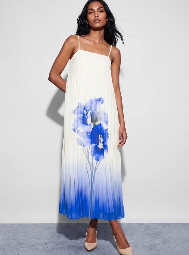 CODE Floral Print Pleated Maxi Dress