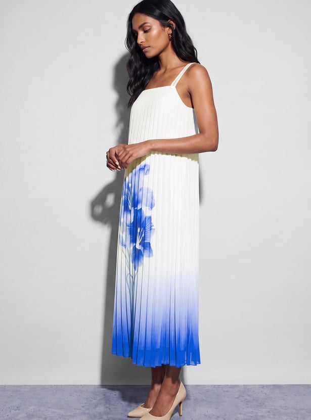 CODE Floral Print Pleated Maxi Dress